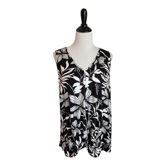 2X Black and White Floral Tank Top - Picture 1 of 3